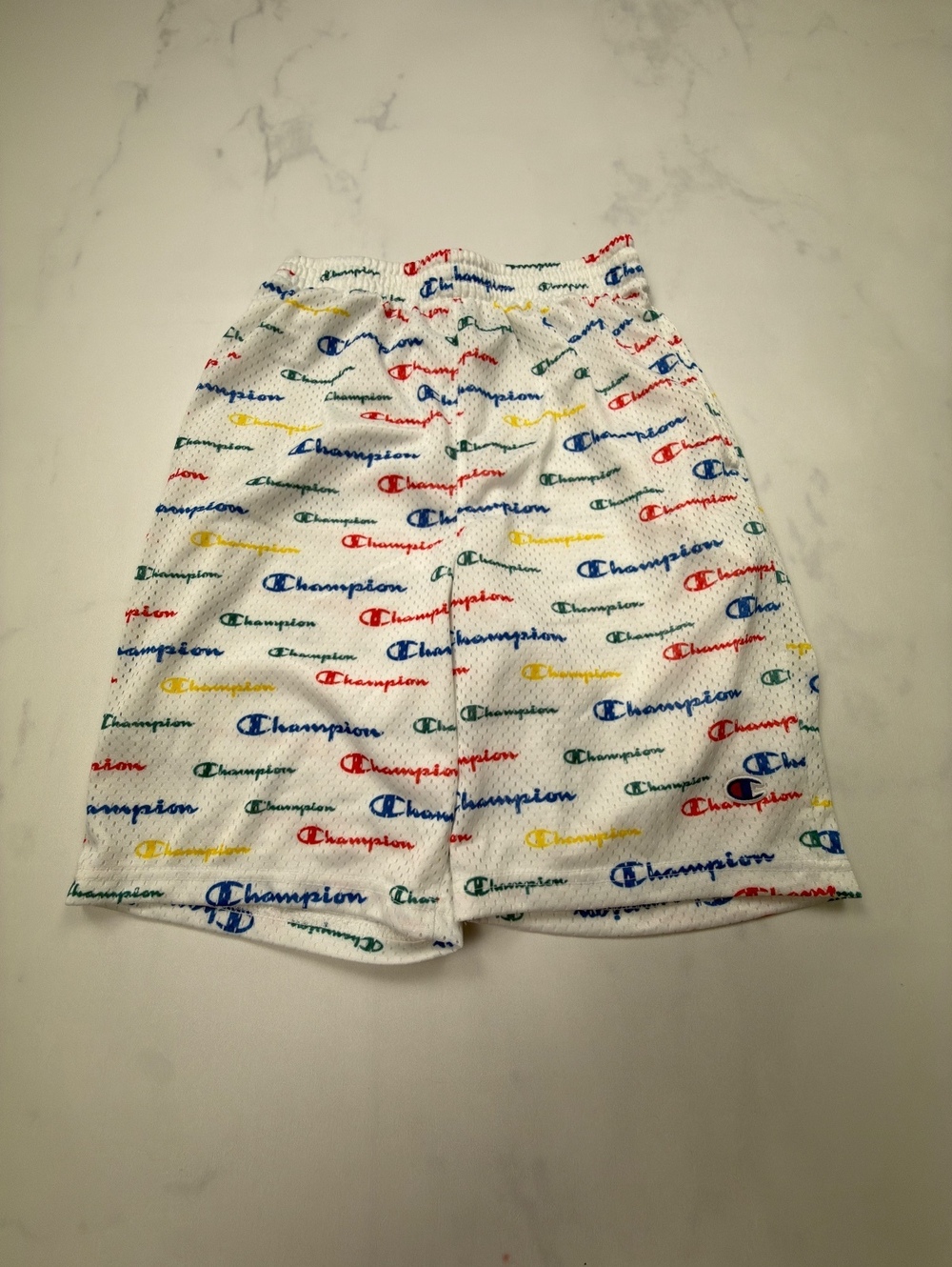 Champion All over Print Logo Athletic Shorts White 90s Baggy - Boys XL